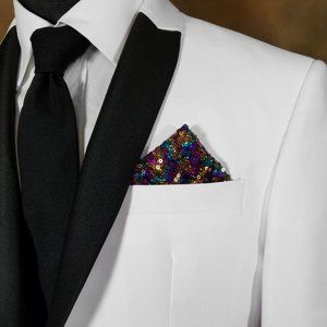 New! Men's Sequin Pre-Folded Pocket Square Insert - Iridescent Multi-Color